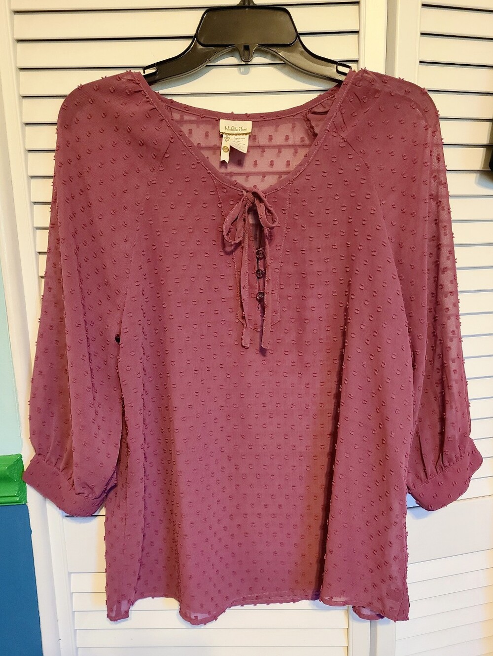 Matilda Jane Mauve Swiss Dot Tie-Front Top